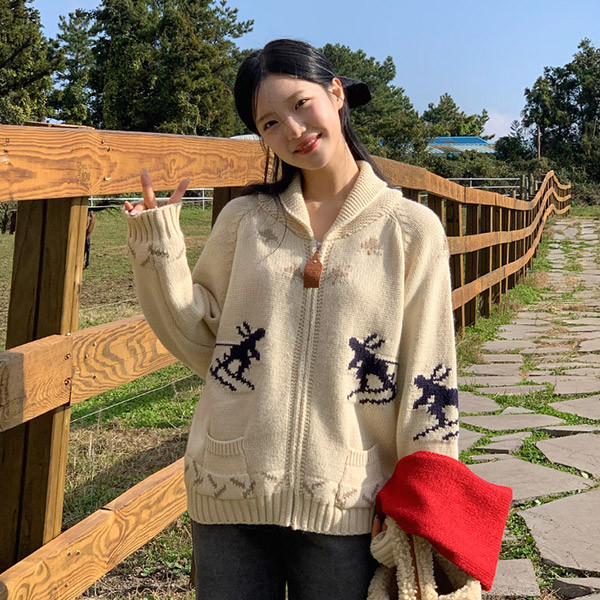 (겨울감성가득♥/아방핏/아우터두께감) 노르딕 카라 집업 니트 가디건