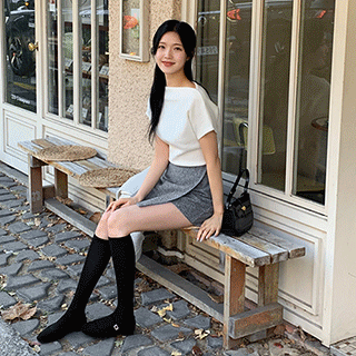 (소프트기모/여리한실루엣) 제이르 기모 보트넥 반팔 캡소매 티셔츠