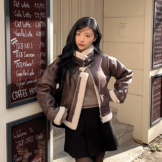 (전체퍼안감/트렌디♥) 에피 하이넥 버클 덤블 숏 무스탕 자켓