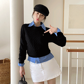 (MADE/기본&슬림핏) 멜로비 2타입 펜던트 케이블 라운드 니트