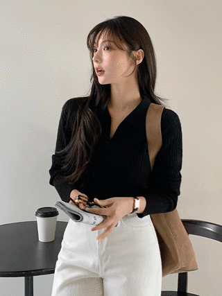 네르 골지 오픈 카라 니트