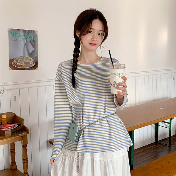 (여리루즈핏/데일리템) 로윈 데일리 코튼 스트라이프 긴팔 티셔츠