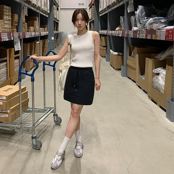 (휘뚤마뚤코디/생활방수O/바지안감) 플링 바스락 포켓 밴딩 스트링 미니 스커트