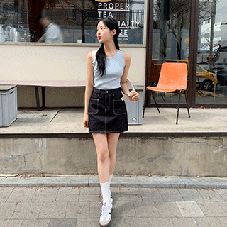 (이염ZERO/완벽핏) 루틴 논페이드 생지 데님 미니 스커트