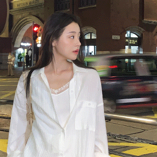 (스트랩 조절가능) 릴리안 시스루 레이스 코튼 브이넥 나시