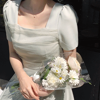 (SS버전♥/2기장/반팔민소매2타입) 르블랑쉬 스퀘어넥 샤 장식 플레어 원피스