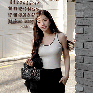 (고슬한터치감/통기성up) 리시 U넥 배색 랍빠 슬리브리스 니트