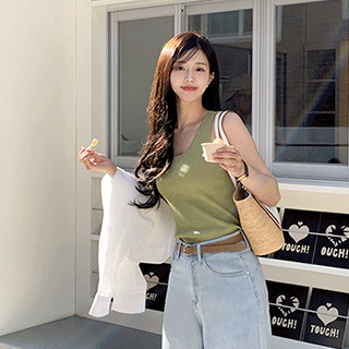 (쿨링소재/부유방커버/브라끈노출X) 로니크 베이직 U넥 골지 슬리브리스