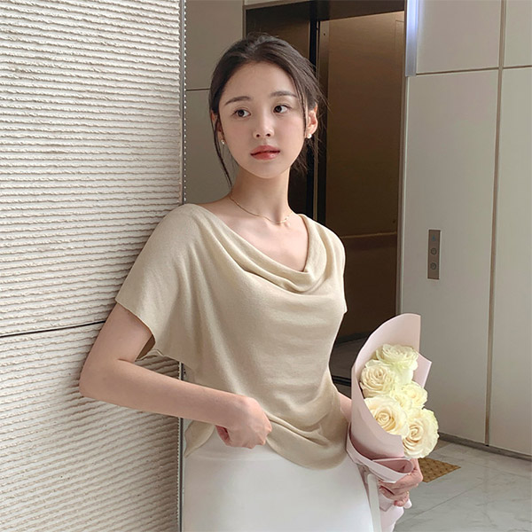 (시원보들/몸매보정/페미닌♥) 드엘리 여리핏 드레이프 반팔 니트