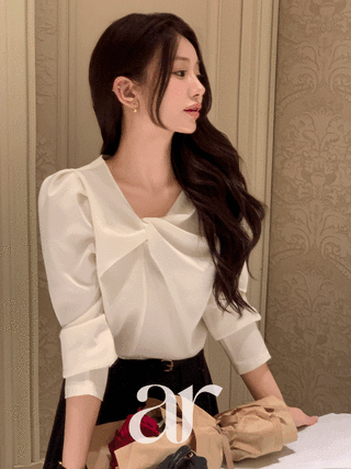 [5000장 돌파✨] (프리미엄원단/구김제로/2타입소매) 베르엘 퍼프소매 반팔 긴팔 언발 꼬임 새틴 블라우스