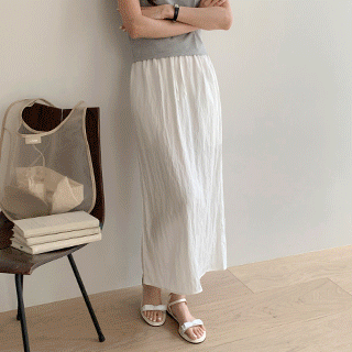 (베이직라인/활용만점) 마일론 심플 데일리 슬릿 밴딩 롱 스커트