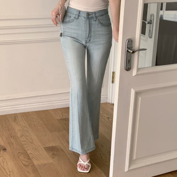 (S~L/롱비율템/데님♥) 리유 하이웨스트 캣브러쉬 워싱 부츠컷 데님 팬츠