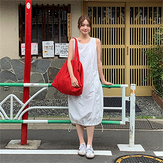 (MADE/쿨터치/2WAY착용/생활방수) 네이브 라운드넥 투웨이핏 스트링 롱 원피스