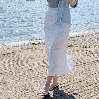 (풀밴딩/하체군살커버템/데일리여리룩♥) 모엘리 H라인 엠보 밴딩 롱 스커트