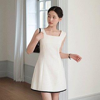 (MADE/브랜드공정/격식룩) 루네트 트위드 배색 A라인 뷔스티에 미니 원피스