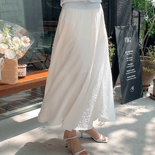 (구김↓/살랑여리핏) 링클 롱 플레어 스커트