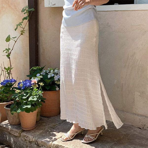 (구김제로/살랑살랑/슬릿포인트) 리안느 자가드 패턴 사이드 슬릿 롱 스커트