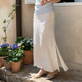 (구김제로/살랑살랑/슬릿포인트) 리안느 자가드 패턴 사이드 슬릿 롱 스커트