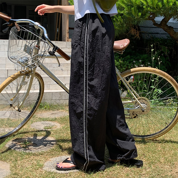 (투웨이핏/캐주얼무드) 노먼 배색라인 스트링 와이드 밴딩 팬츠