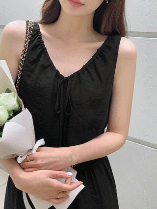 (MADE/휴양지룩/부유방커버♥) 레일리 리본 셔링 뷔스티에 플레어 롱 원피스