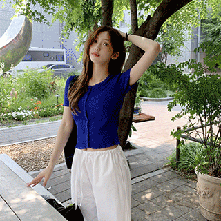 (여리핏/컬러포인트) 멜로시 라운드넥 물결 반팔 니트 가디건