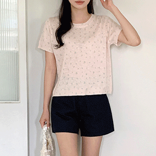 (린넨함유/색감예쁜♡/빈티지러블리무드*.*) 도엘라 세미 루즈핏 플라워 린넨 반팔 니트