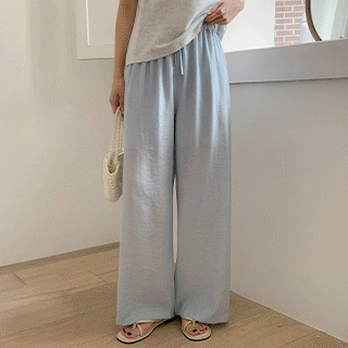 (M-L/시원한쿨링촉감/자개버튼포인트♥) 리에드 린넨 와이드 밴딩 팬츠