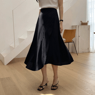 [SALE] （自社製作 / 軽やか揺れ感 / 体型カバー / S〜Lサイズ）   リベロン ラップフリル アシンメトリー フレアロングスカート sk7360