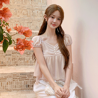(페미닌/로맨틱무드♥) 라벨린 쉬폰 셔링 블라우스