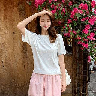 (핀터레스트무드낭낭♥) 로즈 프린팅 루즈핏 코튼 반팔 티셔츠