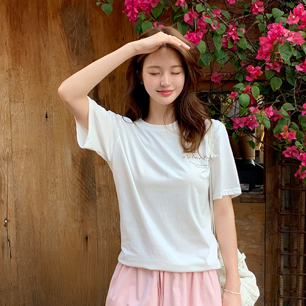 (핀터레스트무드낭낭♥) 로즈 프린팅 루즈핏 코튼 반팔 티셔츠