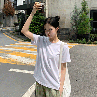 (MADE/크롭&베이직ver/자연유래코튼/코디필수템) 덴누아 코튼 쫀쫀 베이직 2버전 반팔 티셔츠