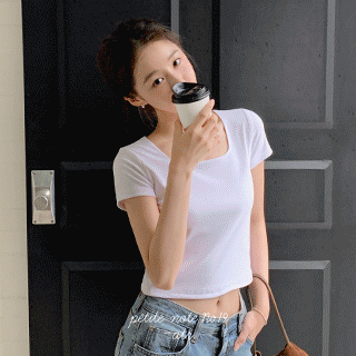 [1000장 돌파✨] (MADE/2기장/쫀쫀스판/핏예쁜기본티♥) Petite Note No.19 로이브 2기장 스퀘어넥 반팔 티셔츠