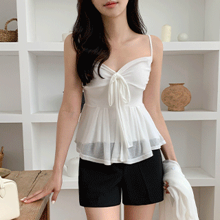 (여리핏보장/휴양지룩/나시+가디건set) 뮤잉 리본 끈나시 크롭 가디건 세트