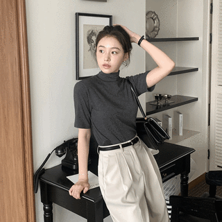 (MADE/1+1기획특가!/보풀구김X/넥답답함X/말랑쫀득♥) 프렌디 5부 긴팔 2기장 소매 하프넥 반폴라 티셔츠