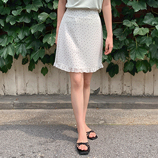 (뒷밴딩/허벅지군살제로템/하늘하늘핏♥) 엘로니 도트 프릴 미니 스커트