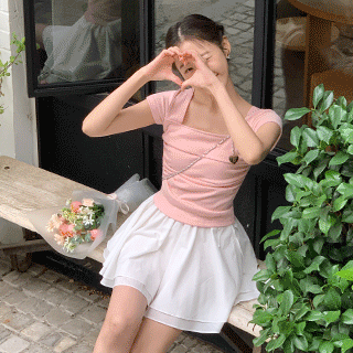 (편안밴딩/비침걱정X) 미코 리본 프릴 레이어드 밴딩 플레어 미니 스커트