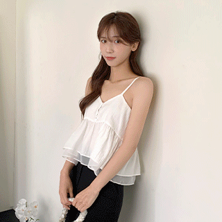 (뱃살커버/은은여리핏) 얼레이 쉬폰 자개 버튼 플레어 나시 블라우스