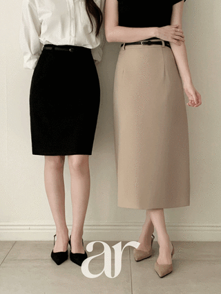 (MADE/벨트세트/미디&롱/안정적인기장감♥) 르베나 2기장 벨트 세트 H라인 뒷슬릿 롱 스커트