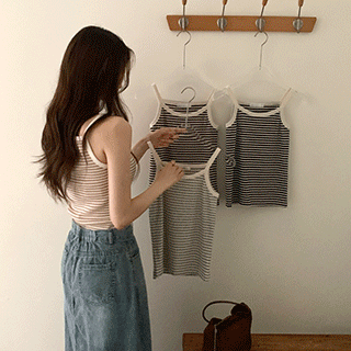 (쫀쫀스판) 헤이브 컬러 스트라이프 나시 슬리브리스