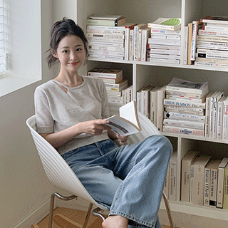 (체감온도↓/구김↓) 미뉴 린넨 컷아웃 트임 랩 스트랩 반팔 니트