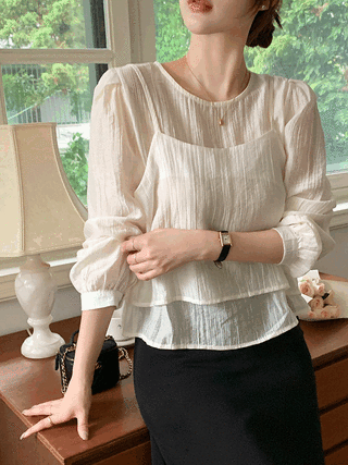 (긴팔추가!/세트템/구김↓) 로베리 링클 뷔스티에 레이어드 블라우스