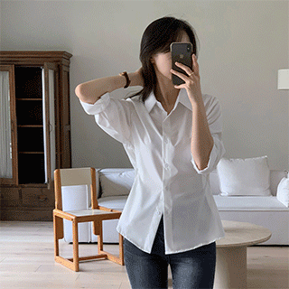 (허리핏조절가능/소장가치up/사이드버튼) 셀딘 루즈핏 허리 버튼 베이직 긴팔 셔츠