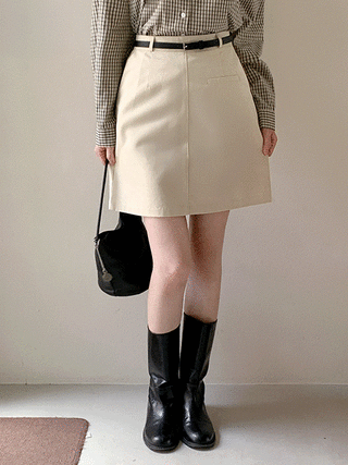 (벨트set/깔끔한핏/출근룩+하객룩) 카쥬 벨트 코튼 H라인 미니 스커트