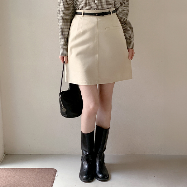 (벨트set/깔끔한핏/출근룩+하객룩) 카쥬 벨트 코튼 H라인 미니 스커트
