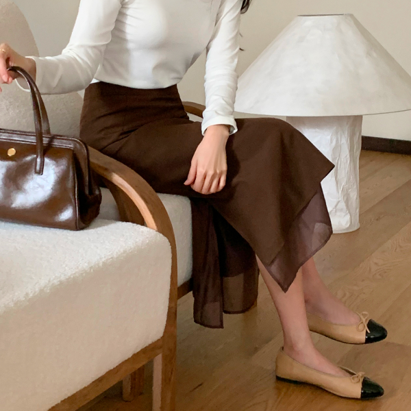 (레이어드한듯*.*/하체고민해결템/깔끔여리핏) 오브론 레이어드 H라인 슬릿 롱 스커트