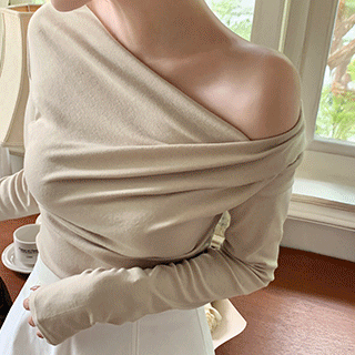 (쫀쫀소프트/몸매보정/여리핏♥) 포엔 드레이프 셔링 긴팔 티셔츠