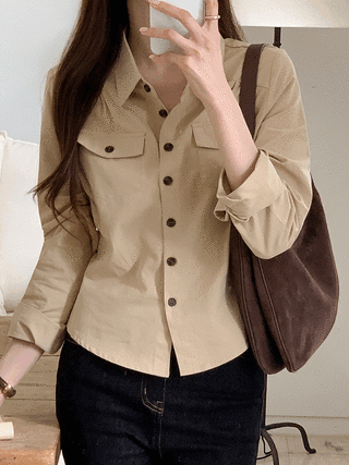 (감기는핏/가을무드낭낭♥) 코즐리 투포켓 슬림핏 코튼 셔츠