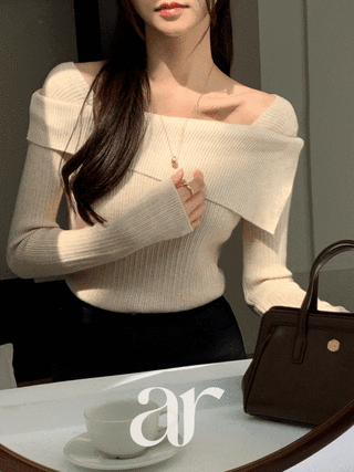 (여리한쇄골라인/여성스러움UP) 오브텐 슬림 골지 언발 오프숄더 니트