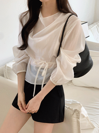 (텐셀소재/저렴이비교불가/구김X/고급미♥) 플로이 실크 언발 스트랩 드레이프 긴팔 블라우스